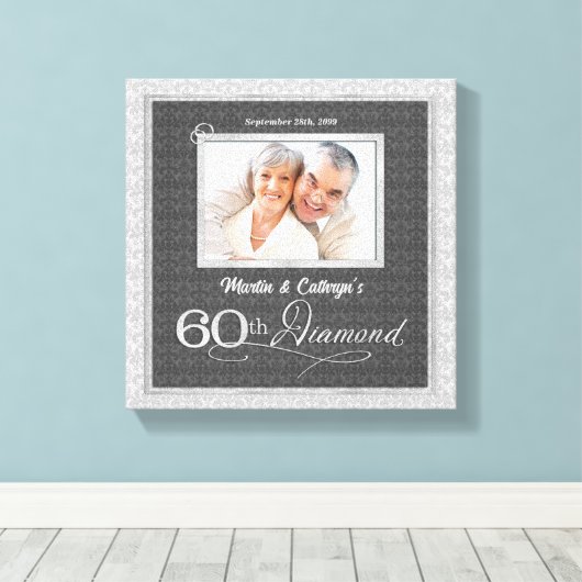 60e Jubileum 11x11 met Namen Datum Foto Canvas Afdruk (Insitu (Houten vloer))