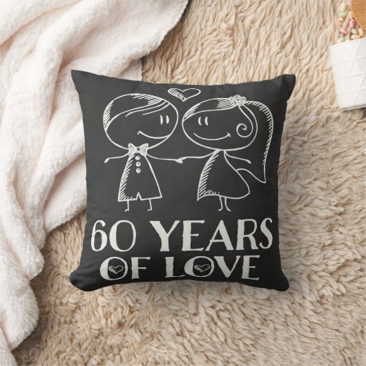 60e Jubileum Couples Chalk Drawn Pillow Gift Kussen (Deken)