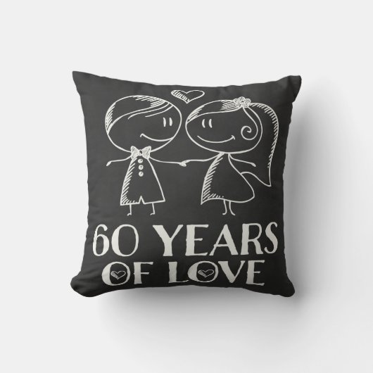 60e Jubileum Couples Chalk Drawn Pillow Gift Kussen (Voorkant)