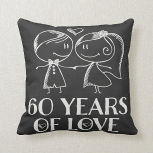 60e Jubileum Couples Chalk Drawn Pillow Gift Kussen