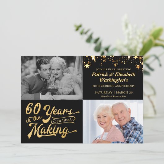 60e Jubileum Dan & nu Foto's zwart en goud Kaart (Staand voorkant)