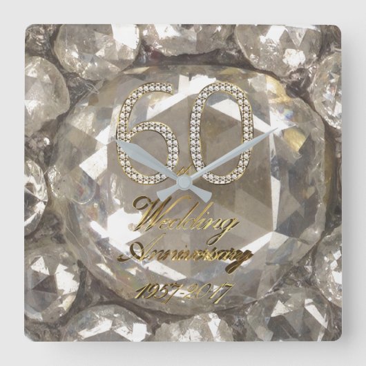 60e Jubileum Diamond Wedding 2017 Elegant Vierkante Klok (Voorkant)