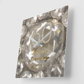 60e Jubileum Diamond Wedding 2017 Elegant Vierkante Klok (Hoek)