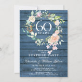 60e Jubileum Enterprise Party Floral Blue Rustic Kaart (Voorkant)