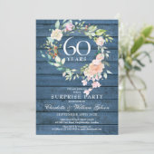 60e Jubileum Enterprise Party Floral Blue Rustic Kaart (Staand voorkant)