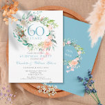 60e Jubileum Enterprise Party Rozen Garland Briefkaart<br><div class="desc">Deze botanische verrassingspartij met een delicate waterverf bloemkool,  die 60ste trouwdag-uitnodiging heeft,  kan gepersonaliseerd worden met speciale informatie over diamanten-verjaardagsdag. Op de achterzijde staat een matchende bloemkool die de verjaardagsdata in elegante witte tekst op een diamantblauwe achtergrond definieert. Ontworpen door: Thisnotme©</div>