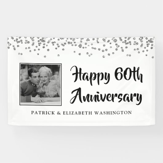 60e Jubileum Foto Silver Confetti Spandoek (Horizontaal)
