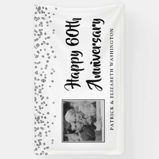 60e Jubileum Foto Silver Confetti Spandoek (Verticaal)