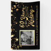 60e Jubileum Foto: zwart en gouden sterren Spandoek (Verticaal)