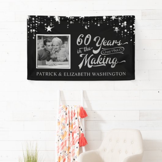 60e Jubileum Foto zwart en zilversterren Spandoek (Insitu)