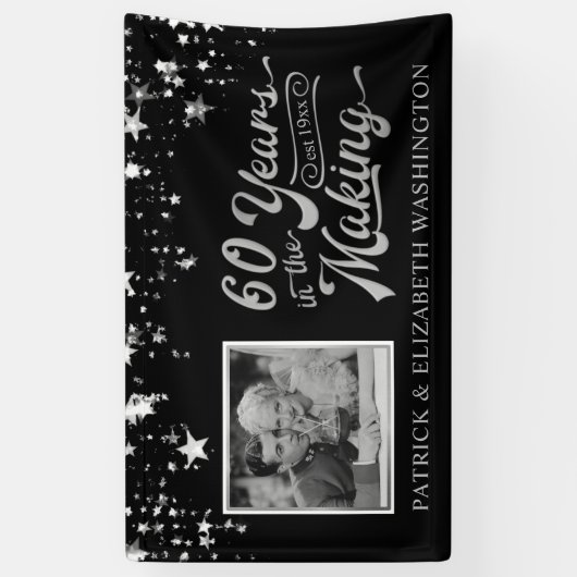 60e Jubileum Foto zwart en zilversterren Spandoek (Verticaal)