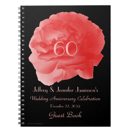 60e Jubileum Gastboek, koraalroze Rose Notitieboek (Voorkant)