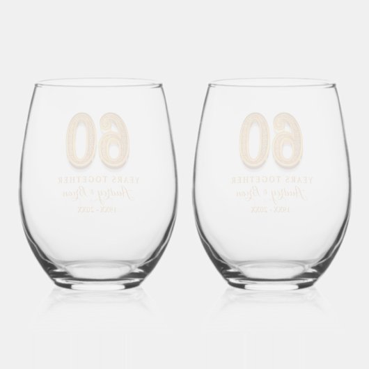60e Jubileum gepersonaliseerd Wijnglas Zonder Voet (Achterkant)
