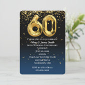 60e Jubileum Gold Balloons Confetti Uitnodiging (Staand voorkant)