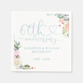 60e Jubileum Gouden Hart Rozen Bloemen Servet (Voorkant)