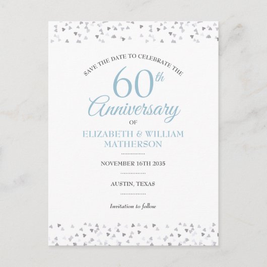 60e Jubileum Hartelijk Confetti Opslaan Datum Aankondigingskaart (Voorkant)