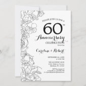 60e Jubileum Invitation - Zwart Wit Bloemen Kaart (Voorkant)