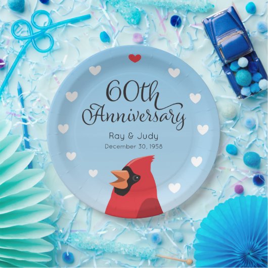 60e Jubileum, kardinaal en hart van het huwelijk Papieren Bordje (Feest)