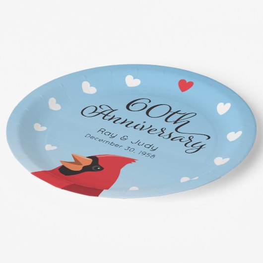 60e Jubileum, kardinaal en hart van het huwelijk Papieren Bordje (Gekanteld)