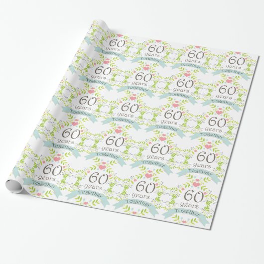 60e Jubileum Love Heart Gift Wrap Cadeaupapier (Uitgerold)
