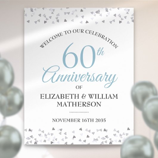 60e Jubileum Love Hearts Confetti Welcome Sign Poster
