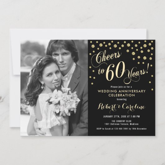 60e Jubileum met foto - Gold Black Kaart (Voorkant)
