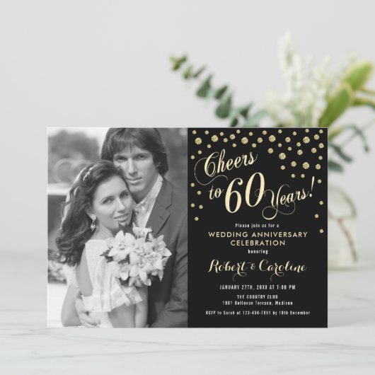 60e Jubileum met foto - Gold Black Kaart (Staand voorkant)
