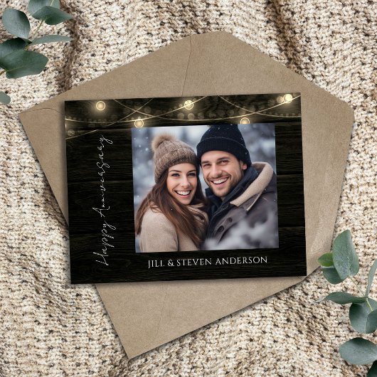 60e Jubileum Party Rustic Wood Lights Informatiekaartje