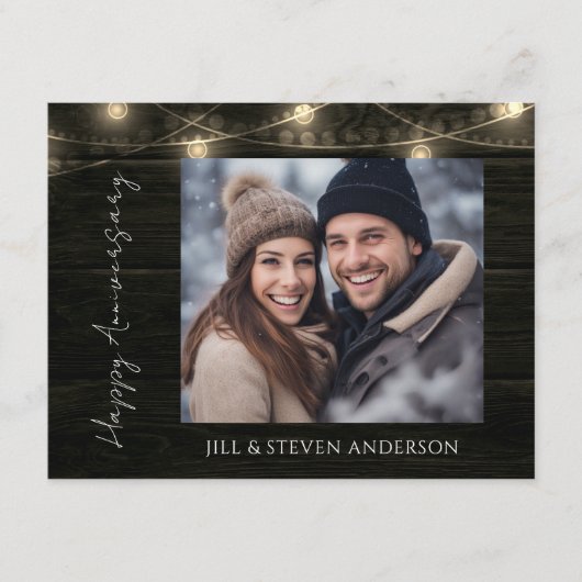 60e Jubileum Party Rustic Wood Lights Informatiekaartje (Voorkant)