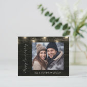 60e Jubileum Party Rustic Wood Lights Informatiekaartje (Staand voorkant)