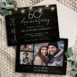 60e Jubileum Party Rustic Wood Lights Save The Date<br><div class="desc">String lichten en houten achtergrond sjabloon ontwerp. Aanpasbaar voor het 60-jarig jubileumfeest,  verander gewoon de tekstuitnodigingen. Digitale downloadbare afdrukbare uitnodiging</div>