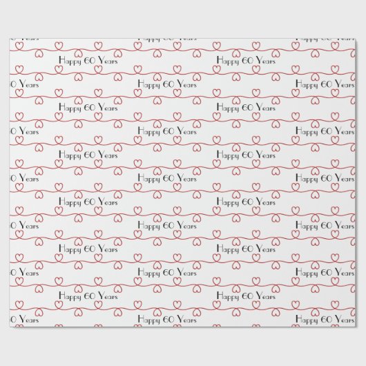 60e Jubileum Red Hearts Cadeaupapier (Vlak)