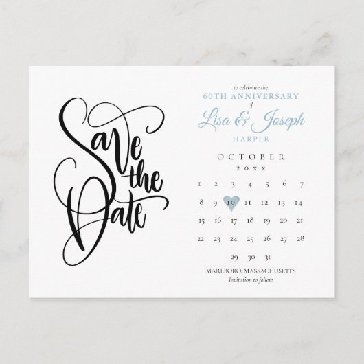 60e Jubileum Save the Date Heart Calendar Aankondigingskaart (Voorkant)