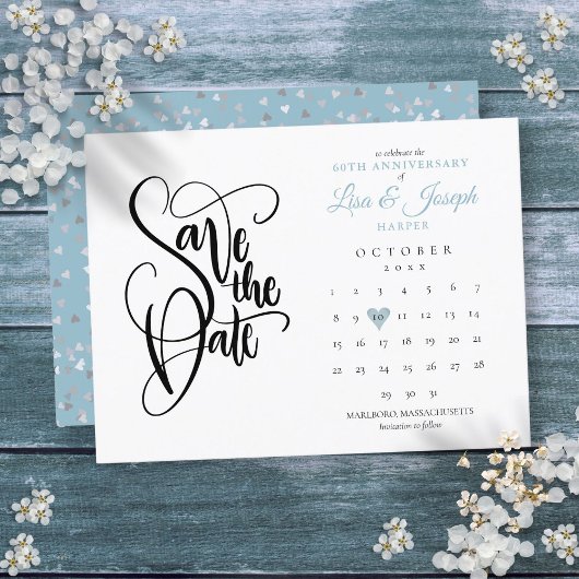 60e Jubileum Save the Date Heart Calendar Aankondigingskaart