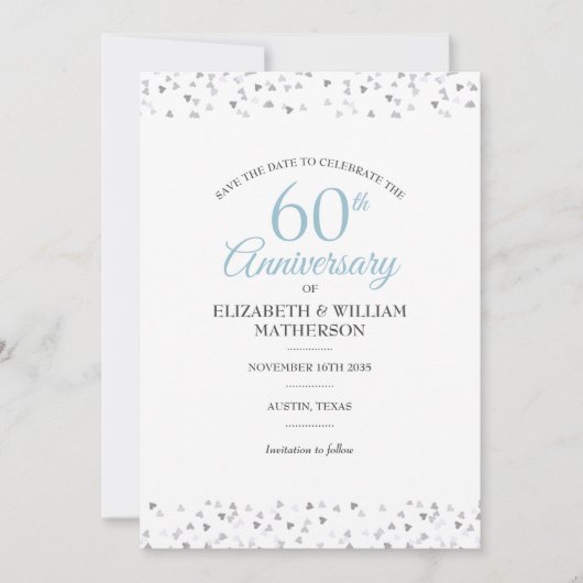 60e Jubileum Save the Date Hearts Confetti Kaart (Voorkant)
