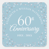 60e Jubileum Script Love Hearts Confetti Vierkante Sticker (Voorkant)