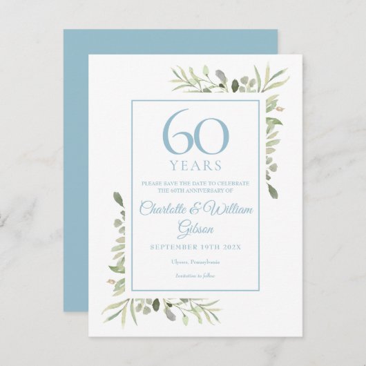 60e Jubileum Sla datum Waterverf Floral op Aankondigingskaart (Voorkant / Achterkant)