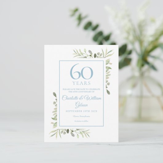 60e Jubileum Sla datum Waterverf Floral op Aankondigingskaart (Staand voorkant)