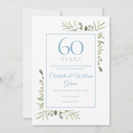 60e Jubileum Sla datum Waterverf Floral op Save The Date (Voorkant)