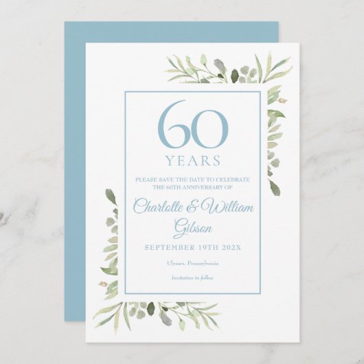 60e Jubileum Sla datum Waterverf Floral op Save The Date (Voorkant / Achterkant)