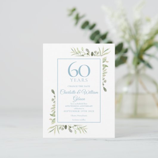 60e Jubileum Verander de datum Bloemen Aankondigingskaart (Staand voorkant)