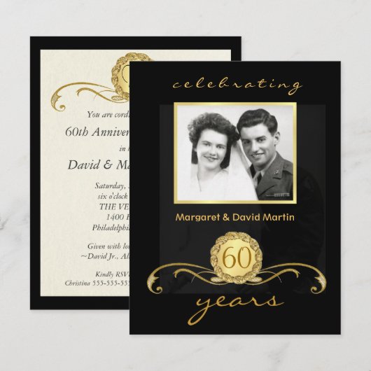 60e Jubileum Vintage uitnodigingen (Voorkant / Achterkant)