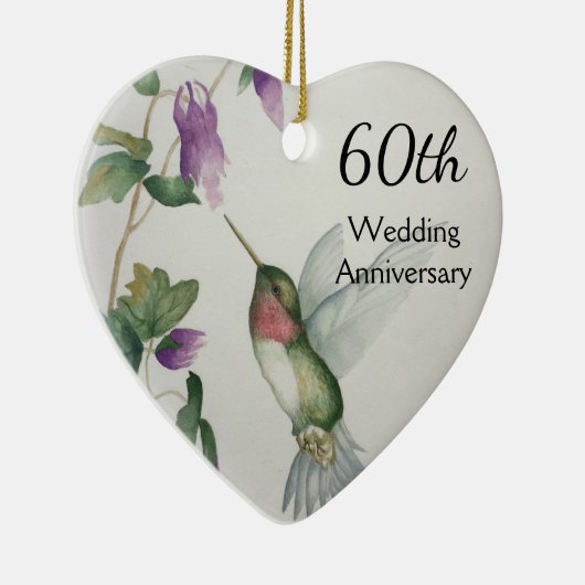 60e Jubileum  vogelbloemen Hart Keramisch Ornament (Rechts)