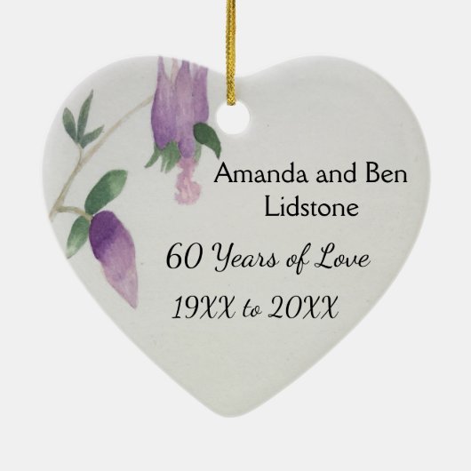 60e Jubileum  vogelbloemen Hart Keramisch Ornament (Achterkant)