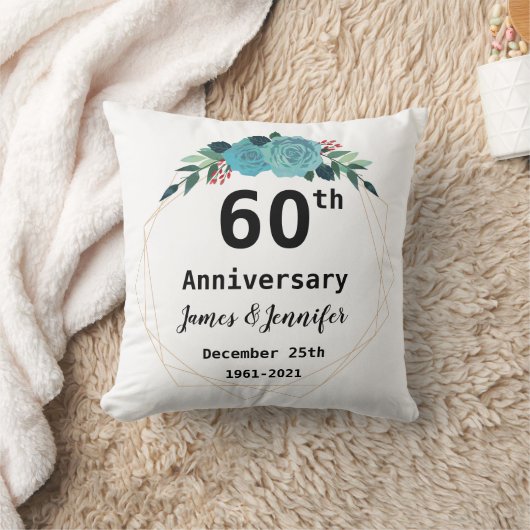 60e Jubileum voor bruiloft - Aangepaste namen en J Kussen (Deken)