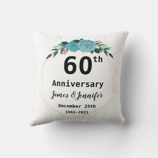 60e Jubileum voor bruiloft - Aangepaste namen en J Kussen (Achterkant)