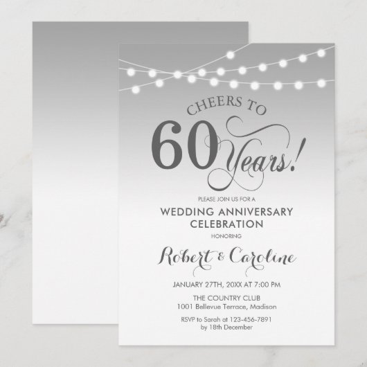 60e Jubileum voor bruiloft - Zilver White Kaart (Voorkant / Achterkant)