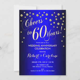 60e Jubileum voor het huwelijk - Royal Blue & Gold Kaart