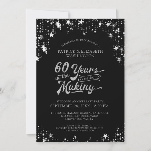 60e Jubileum zwart & gouden sterren 40 jaar Kaart (Voorkant)