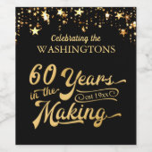 60e Jubileum zwart & gouden sterren op maat Wijn Etiket (Enkel label)